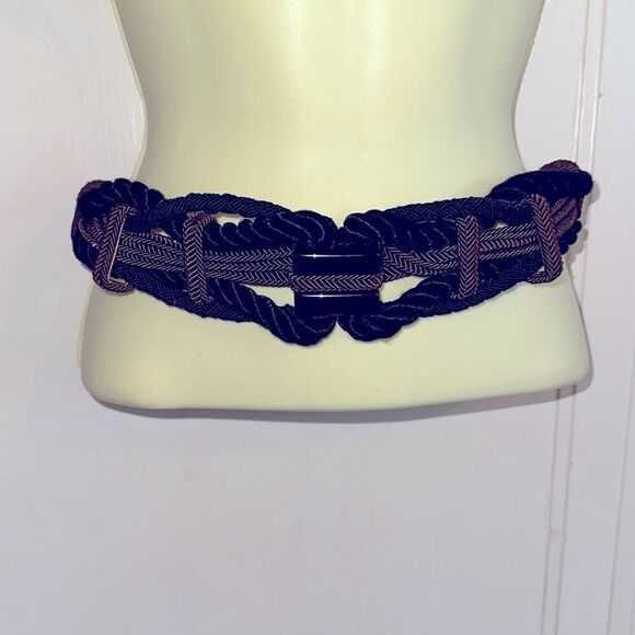 Vintage 80s Leather Shop brown‎ & black braided cord belt